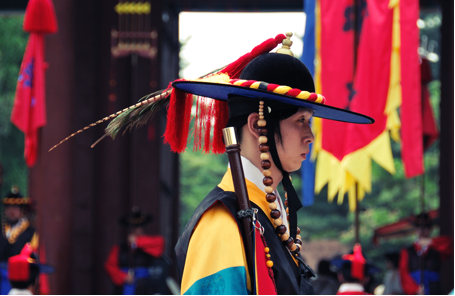 Tradition still plays a very important role in Korean culture, such as the uniform of this guard at the Deoksugung Palace.