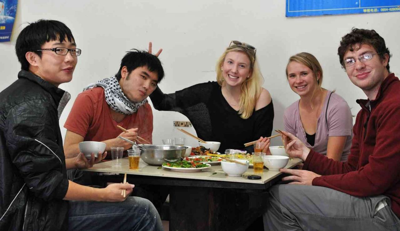 Lunch time! - Volunteers having food in local restaurant